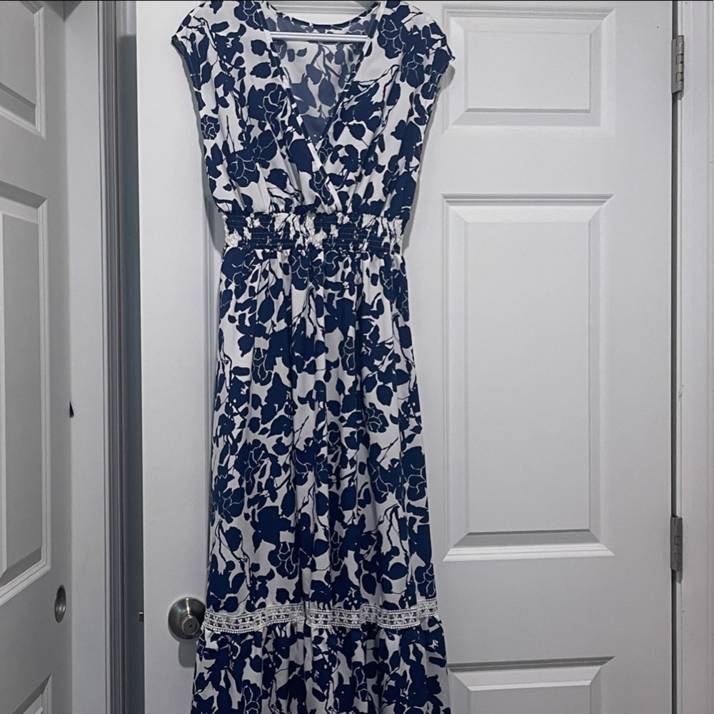 Floral Blue and White Maxi Dress